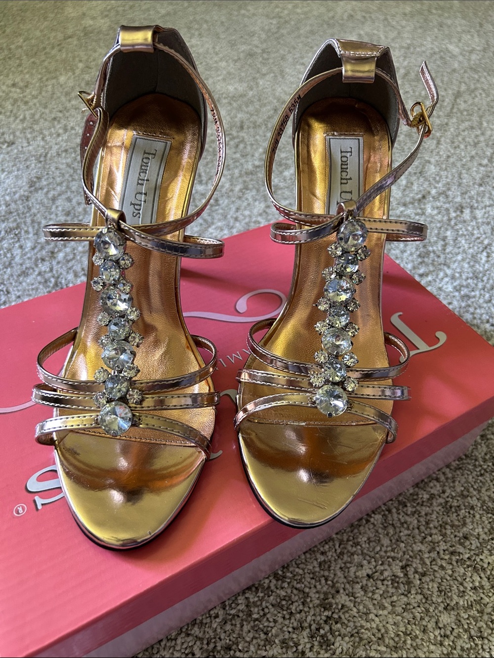 Touch Ups Rose Gold Jeweled T-Strap Heels